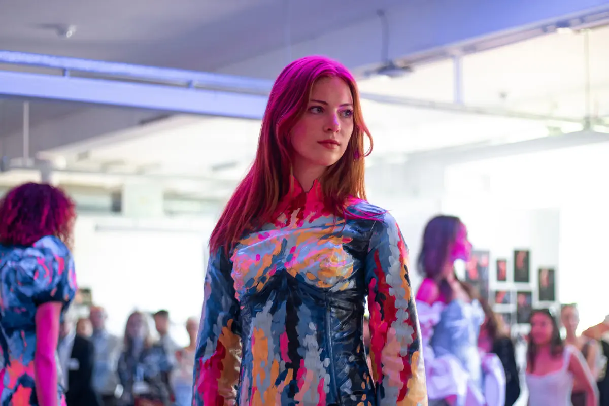 Model poses during degree show catwalk at Scottish Borders Campus