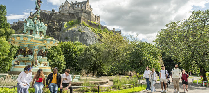 The Ross Fountain with Edinburgh Castle in the background.