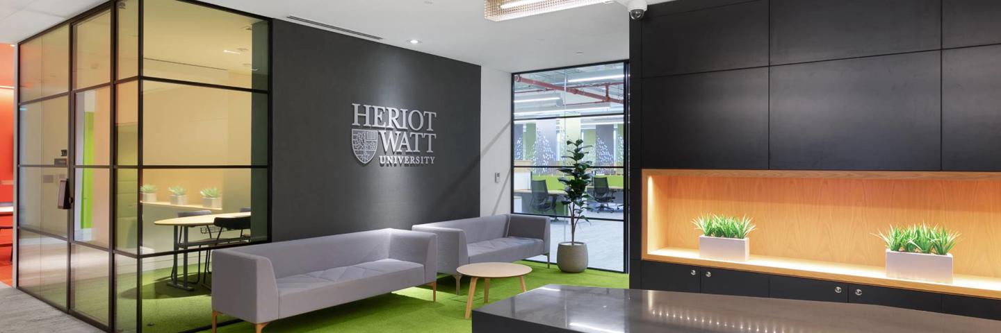 Interior reception and sitting area on the Heriot-Watt Dubai campus.