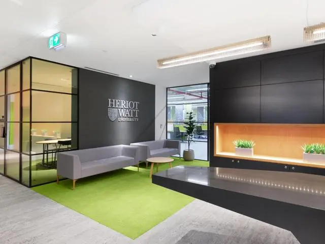 Interior reception and sitting area on the Heriot-Watt Dubai campus.