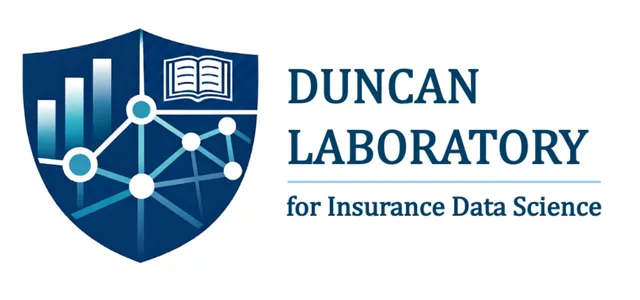 Duncan Laboratory for Insurance Data Science logo, shield with graphs and book