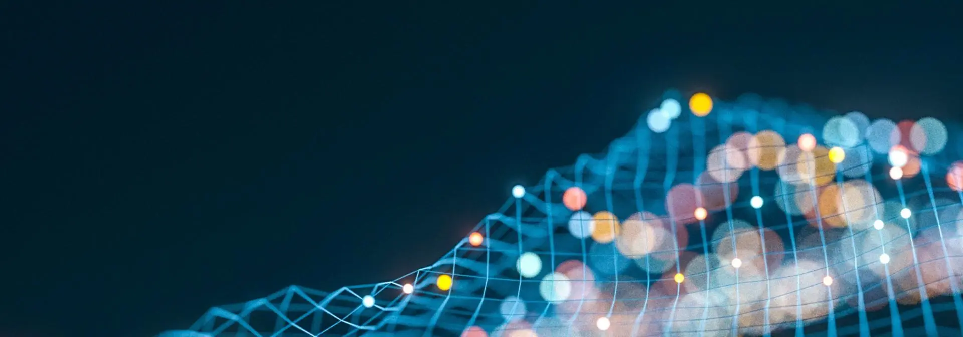 Colourful abstract graphic composed of lines and dots, creating a visually striking design.