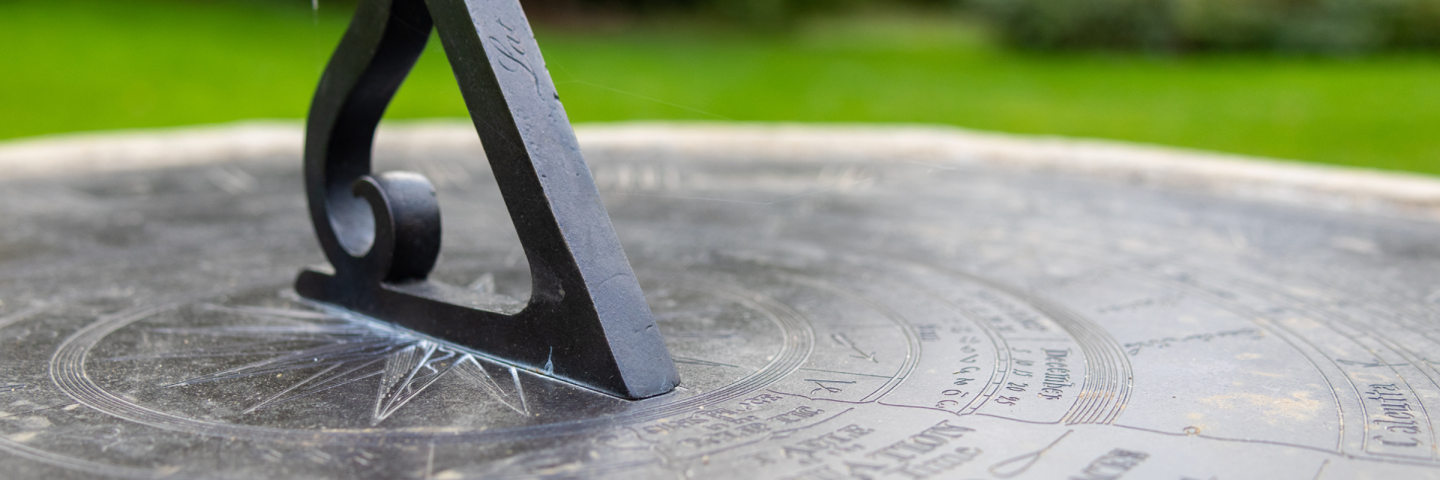 Close up picture of a sun dial on the Edinburgh Heriot-Watt campus.