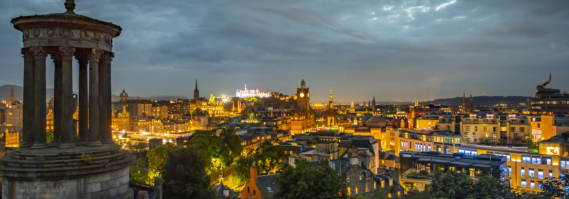 View from the top of Calton Hill overlooking the city of Edinburgh.