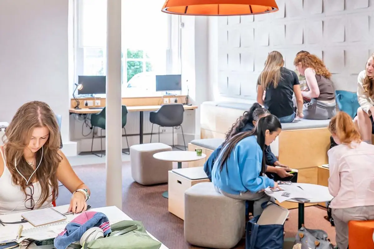 Students working in the Student Commons at the Borders Campus
