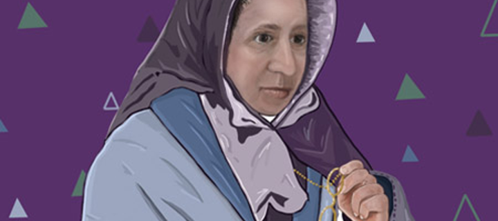 Mary Burton with triangles behind