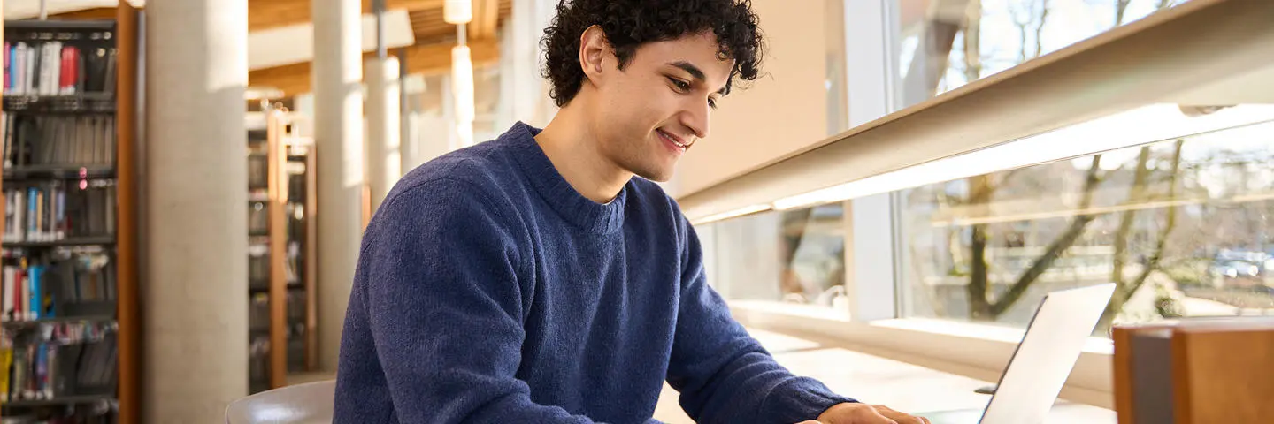 A student working in a library