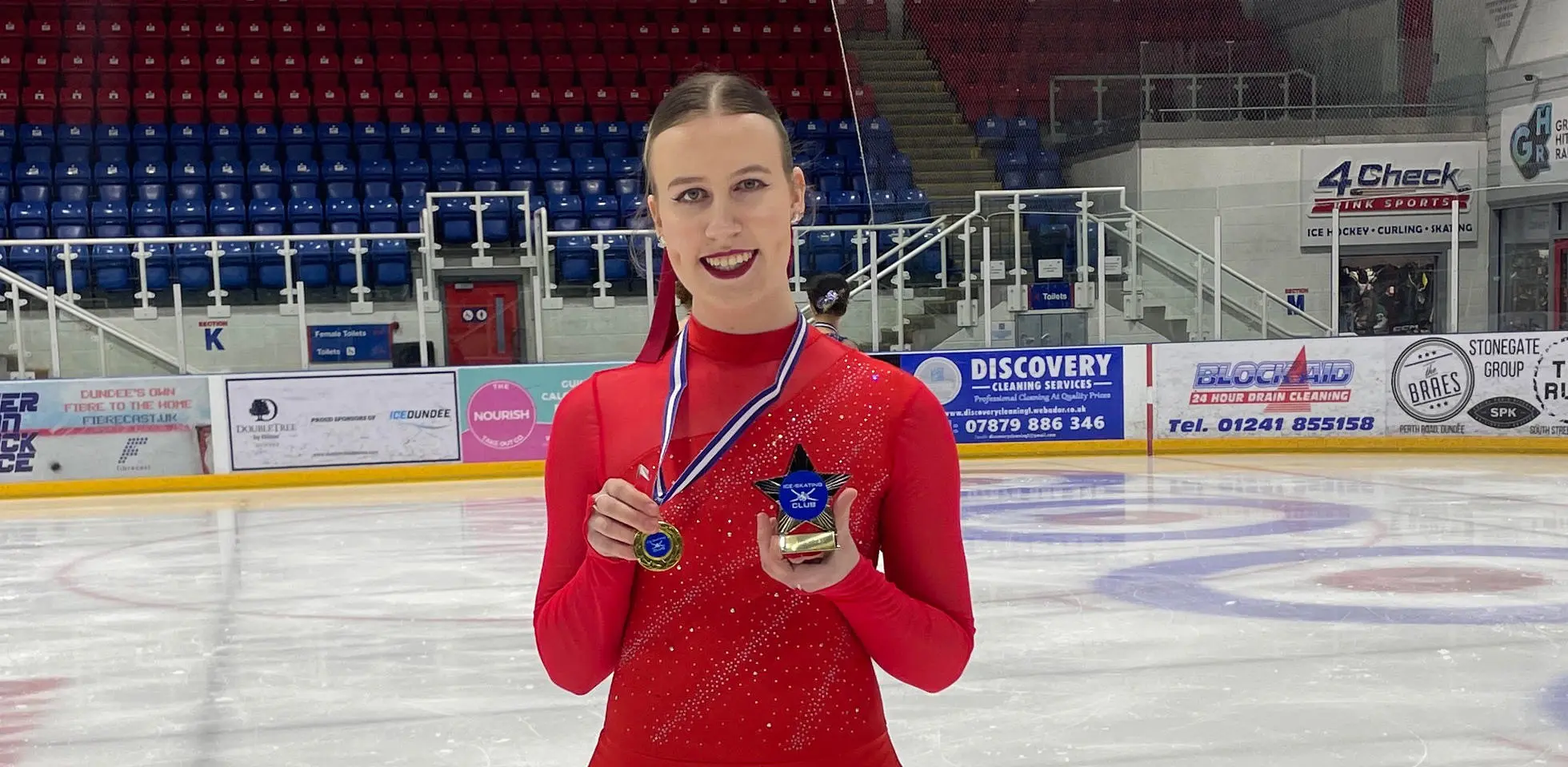 Bronwyn Jeffries winning a gold medal for figure skating at an inter-university competition earlier this year.