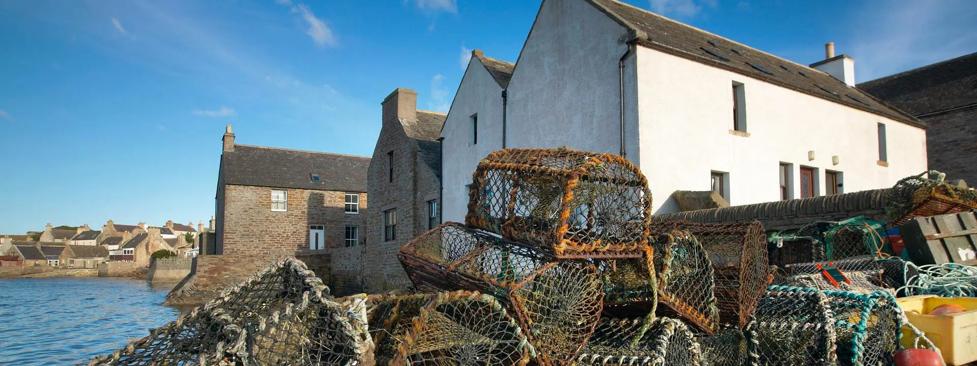 Crab creels at harbour in Orkney