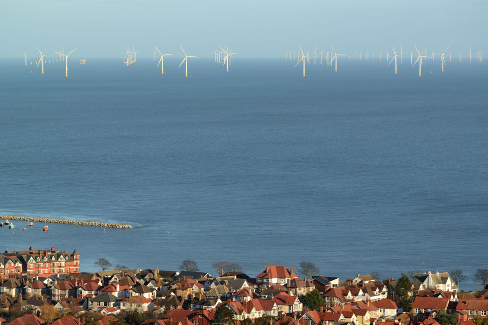 An offshore wind farm on the North Wales coast. An offshore wind farm on the North Wales coast