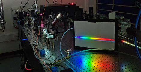 Lasers in a lab. Dr Christian Brahms is building a new type of light source for extremely fast laser pulses.