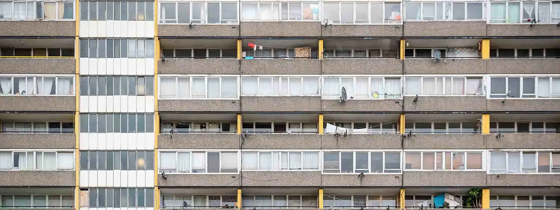 Close-up shot of a block of flats.
