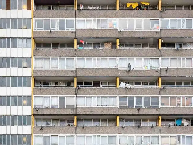 Close-up shot of a block of flats.