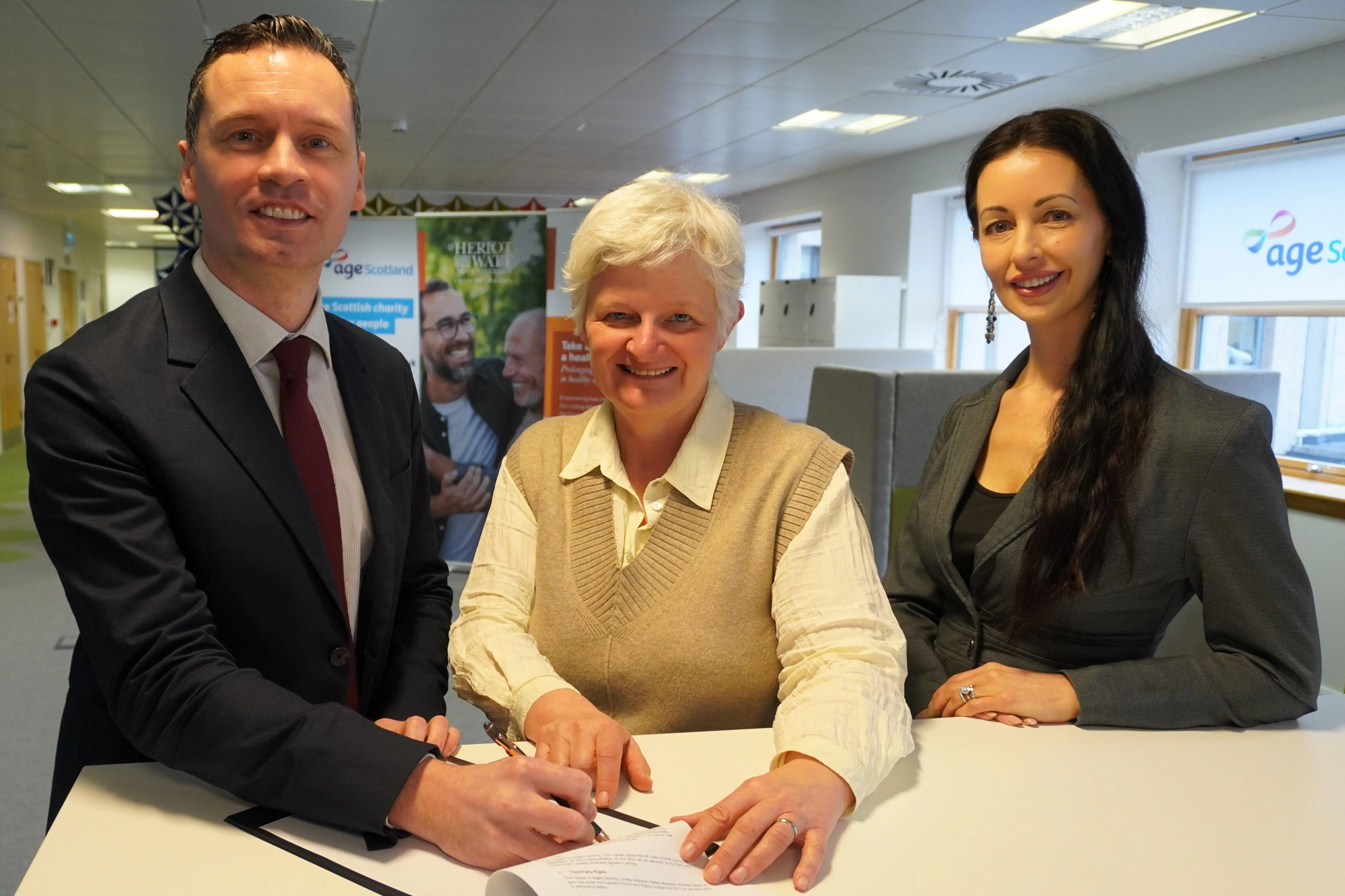 Pictures shows Professor Alan Gow, Katherine Crawford, Age Scotland’s Chief Executive, and Michelle Beukes.