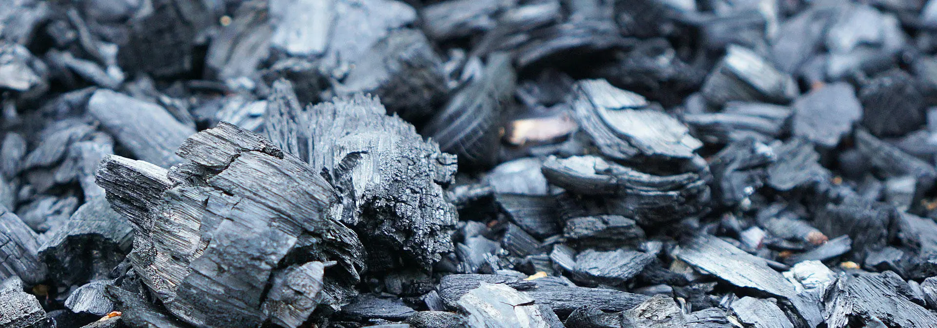 Close-up of a pile of black charcoal pieces.