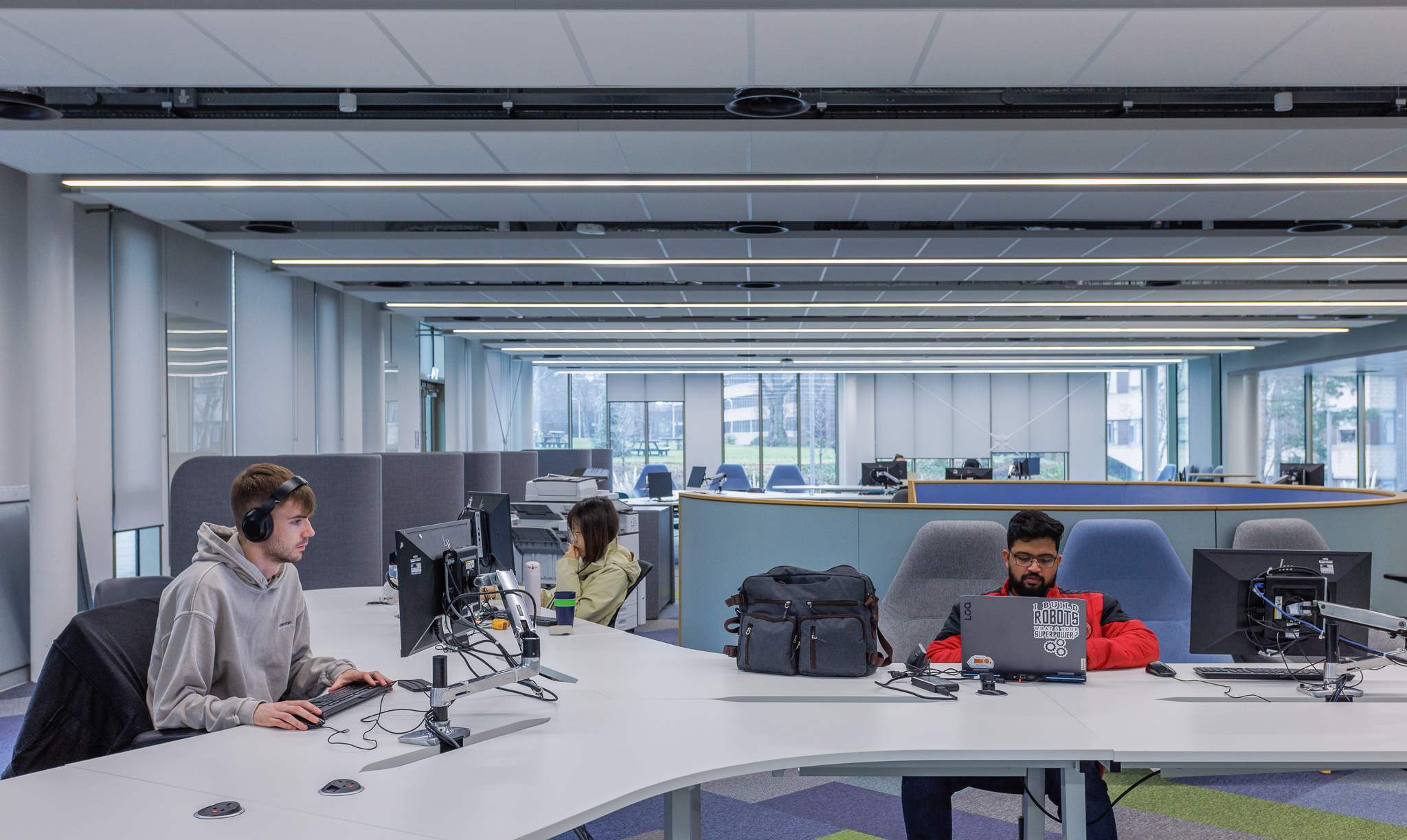Students working in a common area