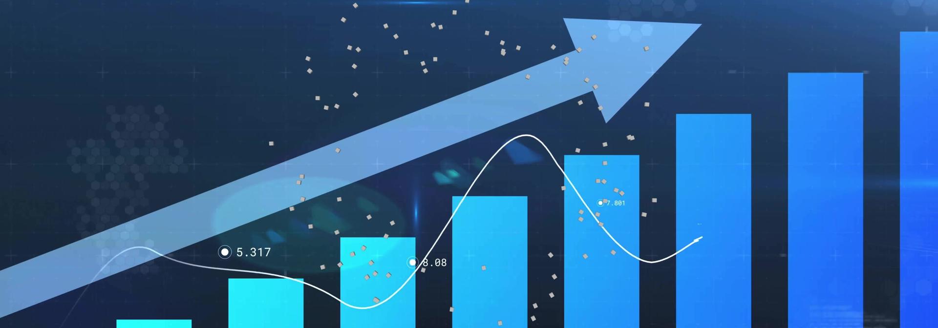 Abstract graphic of a blue chart with an arrow indicating increases.