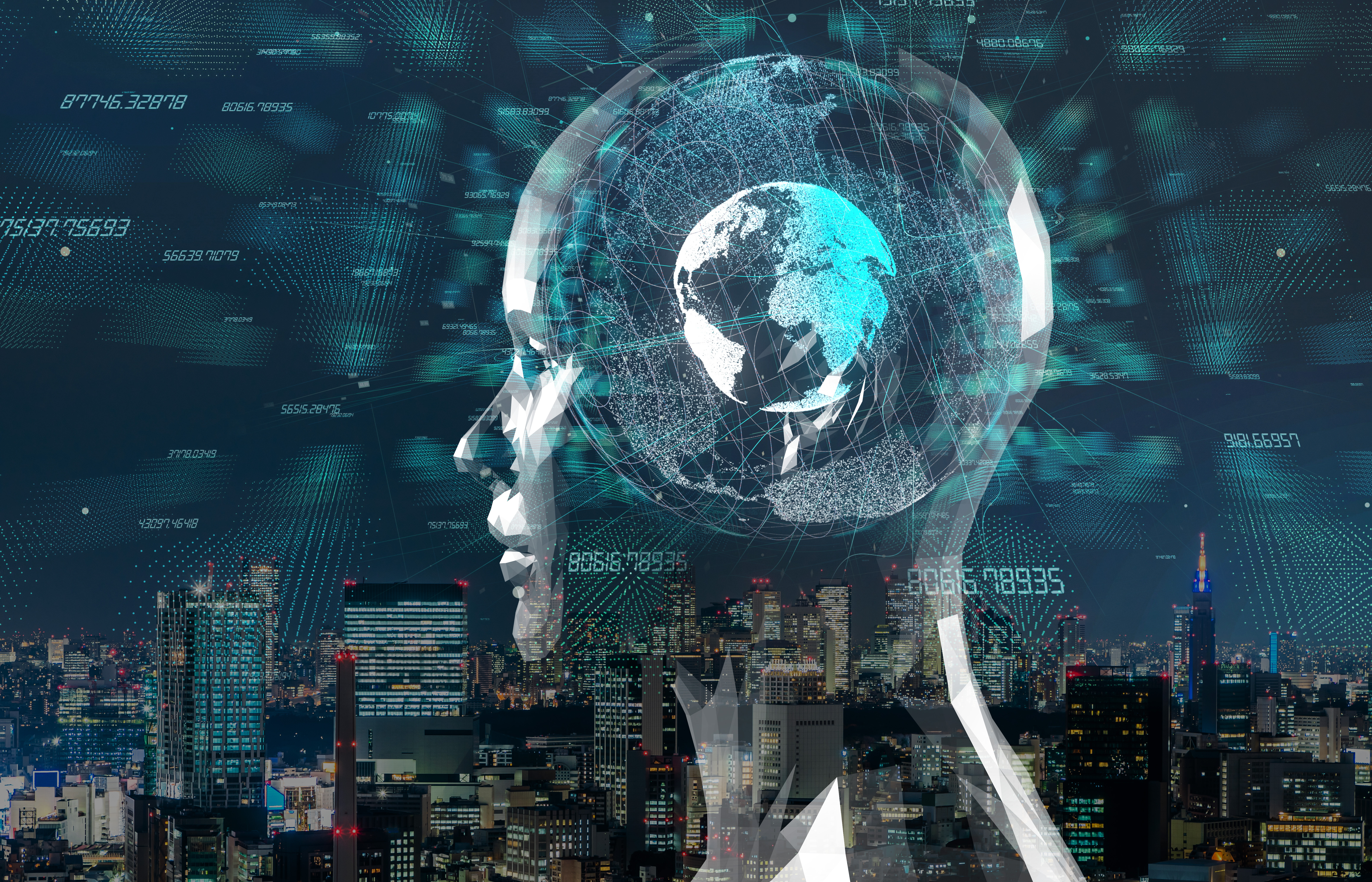 computer generated human model with globe projection