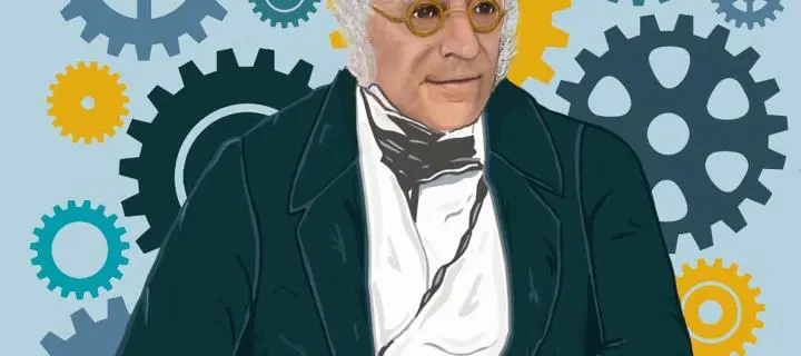 Robert Bryson with cogs behind