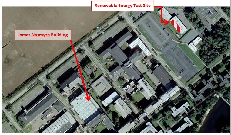 Location: Heriot-Watt University Edinburgh Campus (Latitude 56° N, Longitude 3°W) Heriot Watt Renewable Energy Test Site Map