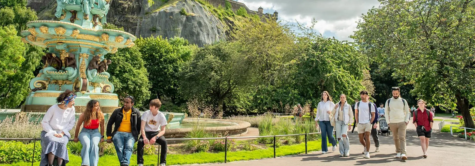 Students walking through Princes Street Gardens in Edinburgh