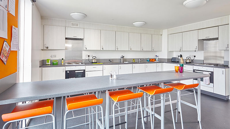 Kitchen in self-catered en suite student room in new halls