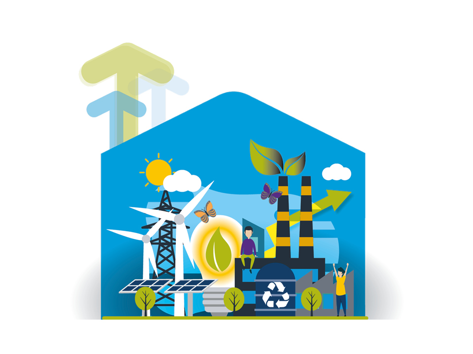 Illustration of house and its energy needs for decarbonisation
